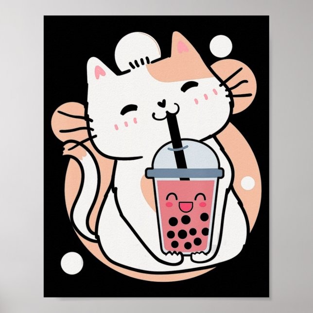 Cat Boba Tea Bubble Tea Anime Kawaii Neko Milktea  Poster (Front)