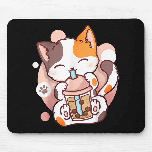 Cat Boba Tea Bubble Tea Anime Kawaii Neko  Mouse Mat (Front)