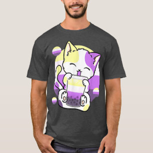Cat Boba Tea Bubble Tea Anime Kawaii Neko Nonbinar T-Shirt