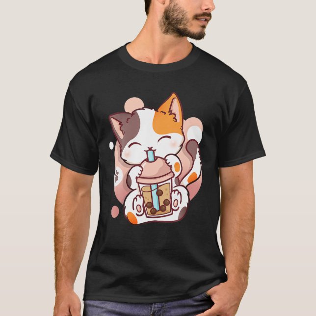 Cat Boba Tea Bubble Tea Anime Kawaii Neko Otaku Gi T-Shirt (Front)