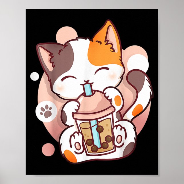 Cat Boba Tea Bubble Tea Anime Kawaii Neko  Poster (Front)