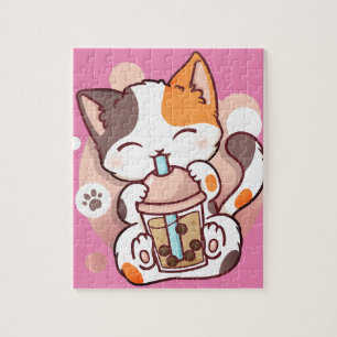 cat boba tea bubble tea anime kawaii neko pullover jigsaw puzzle