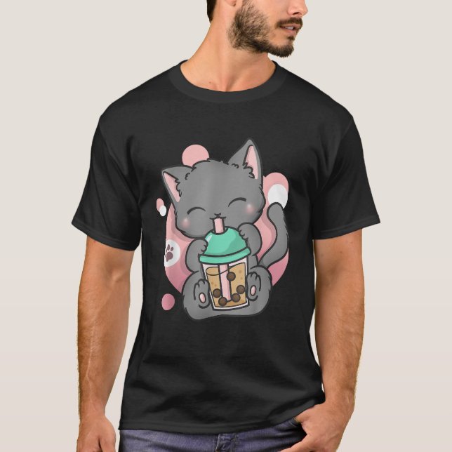 Cat Boba Tea Bubble Tea Anime Kawaii Neko  T-Shirt (Front)