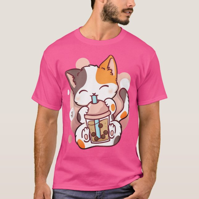 Cat Boba Tea Bubble Tea Anime Kawaii Neko T-Shirt (Front)
