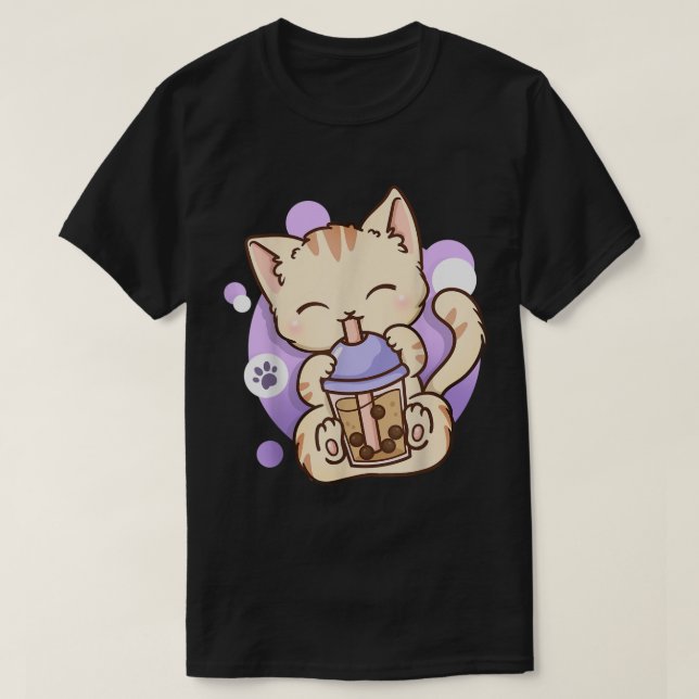 Cat Boba Tea Bubble Tea Anime Kawaii Neko  T-Shirt (Design Front)
