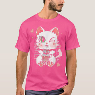 Cat Boba Tea Bubble Tea Cat Kawaii Anime Neko Girl T-Shirt