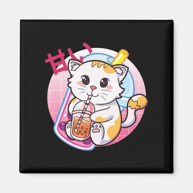 Cat Boba Tea Bubble Tea Cat Lover Anime Kawaii Nek Magnet (Front)