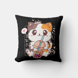 Cat Boba Tea Bubble Tea Kawaii Anime Japanese Neko Cushion
