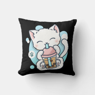 Cat Boba Tea Bubble Tea Kawaii Anime Japanese Neko Cushion
