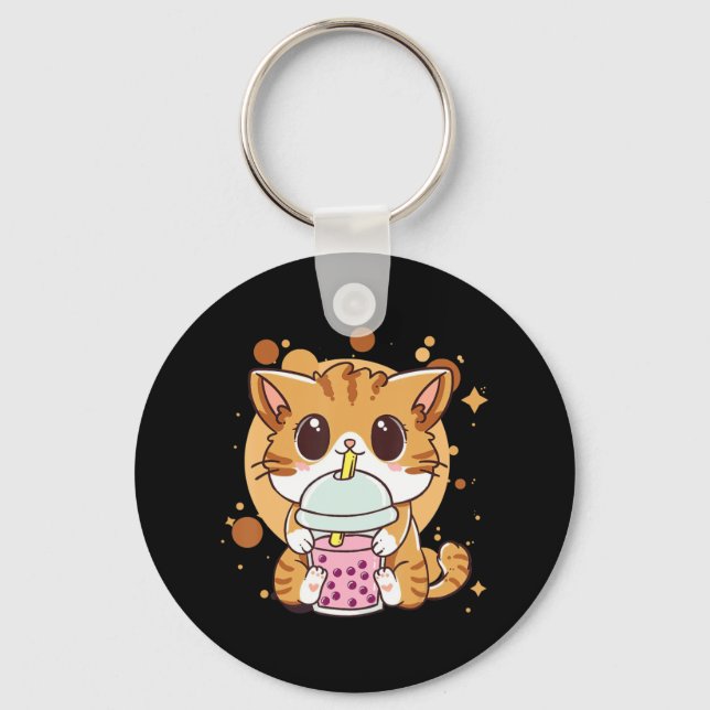 Cat Boba Tea Bubble Tea Kawaii Anime Japanese Neko Key Ring (Front)