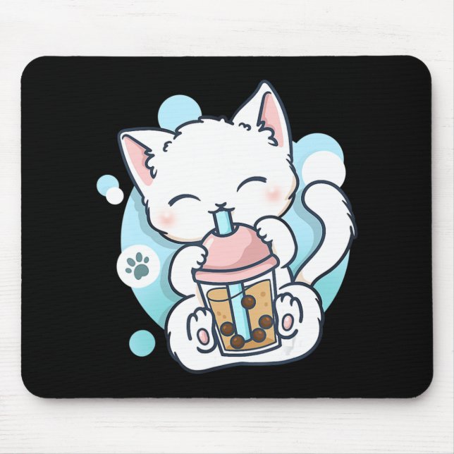 Cat Boba Tea Bubble Tea Kawaii Anime Japanese Neko Mouse Mat (Front)