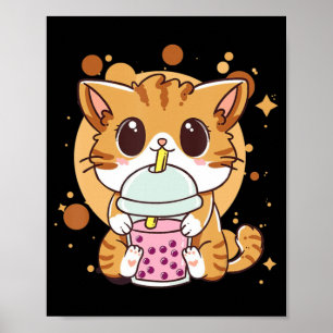 Cat Boba Tea Bubble Tea Kawaii Anime Japanese Neko Poster