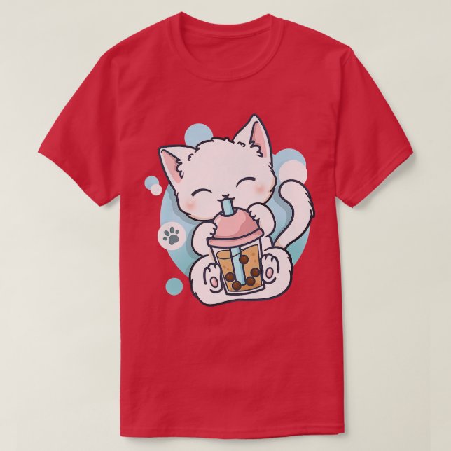 Cat Boba Tea Bubble Tea Kawaii Anime Japanese Neko T-Shirt (Design Front)