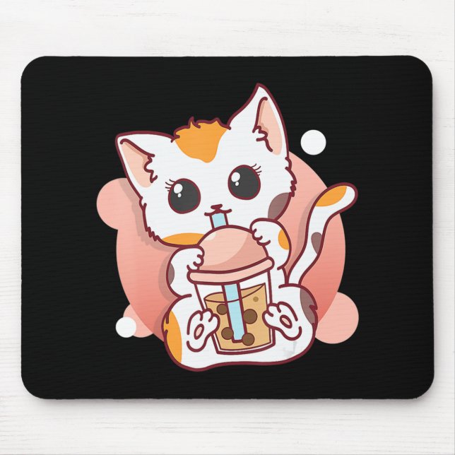 Cat Boba Tea Bubble Tea Kawaii Anime Neko for Girl Mouse Mat (Front)
