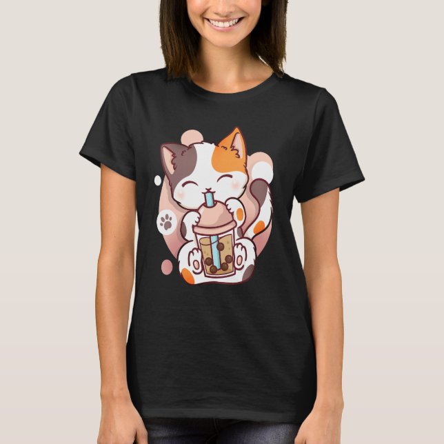 Cat Boba Tea Bubble Tea  Neko T-Shirt (Front)