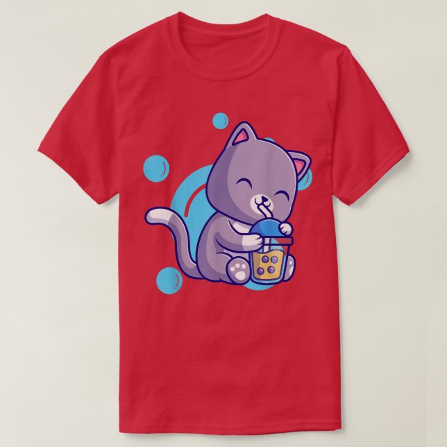 Cat Boba Tea Funny Anime Japanese Bubble Tea Lover T-Shirt (Design Front)
