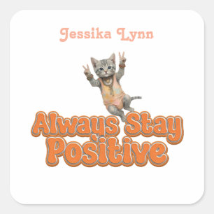 Cat Boho Hippie custom personalised Hippie  Square Sticker