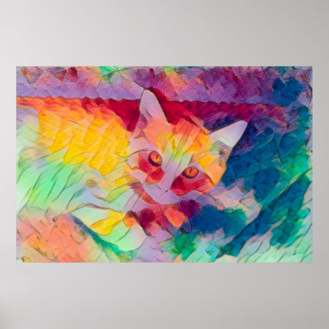 Cat Boho Yellow Colourful Hippie Pop Art Poster (Front)