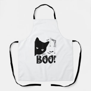 Cat Boo! Funny Hiding Peekaboo Scary Halloween Cat Apron