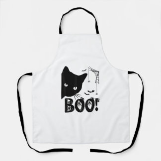 Cat Boo! Funny Hiding Peekaboo Scary Halloween Cat Apron