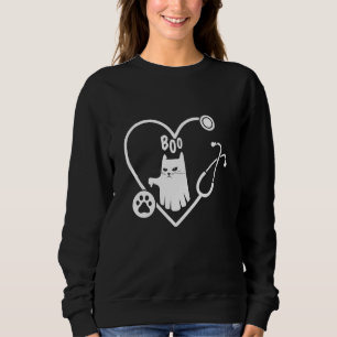 Cat Boo Ghost Spooky Veterinary Vet Technician Ani Sweatshirt