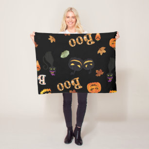 Cat Boo Halloween Fleece Blanket