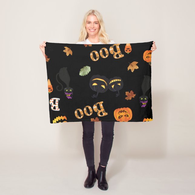 Cat Boo Halloween Fleece Blanket (In Situ)