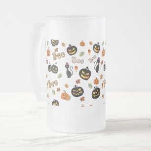 Cat Boo Halloween Frosted Glass Beer Mug