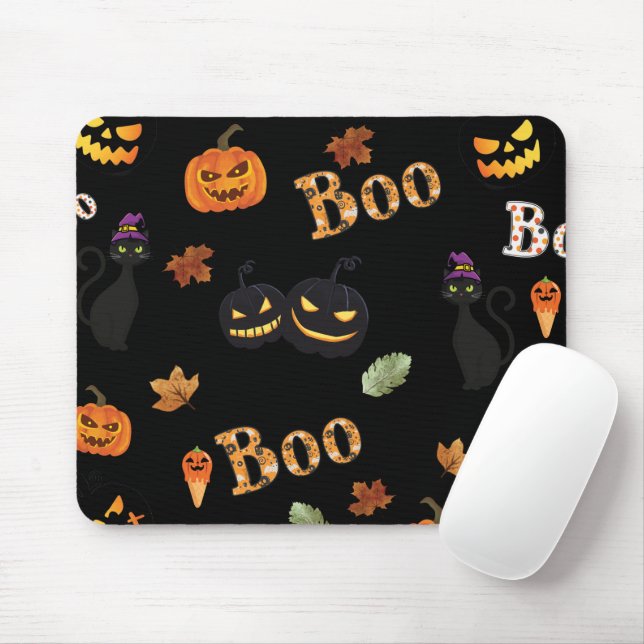 Cat Boo Halloween Mouse Mat (With Mouse)