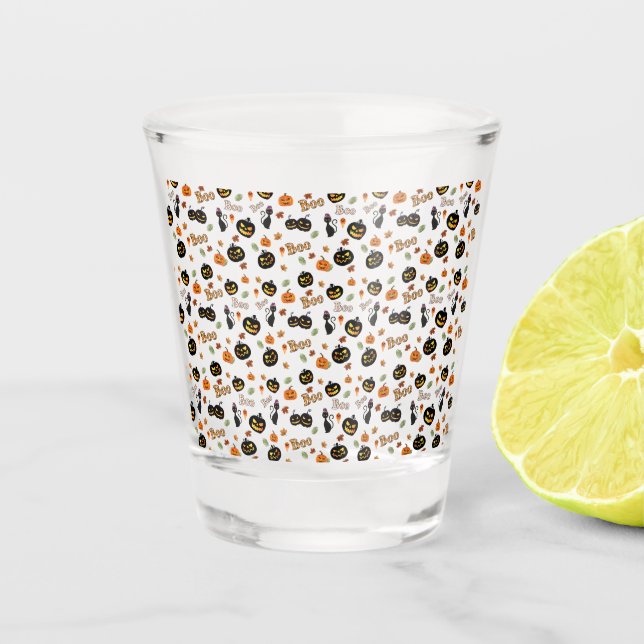 Cat Boo Halloween Shot Glass (Front)