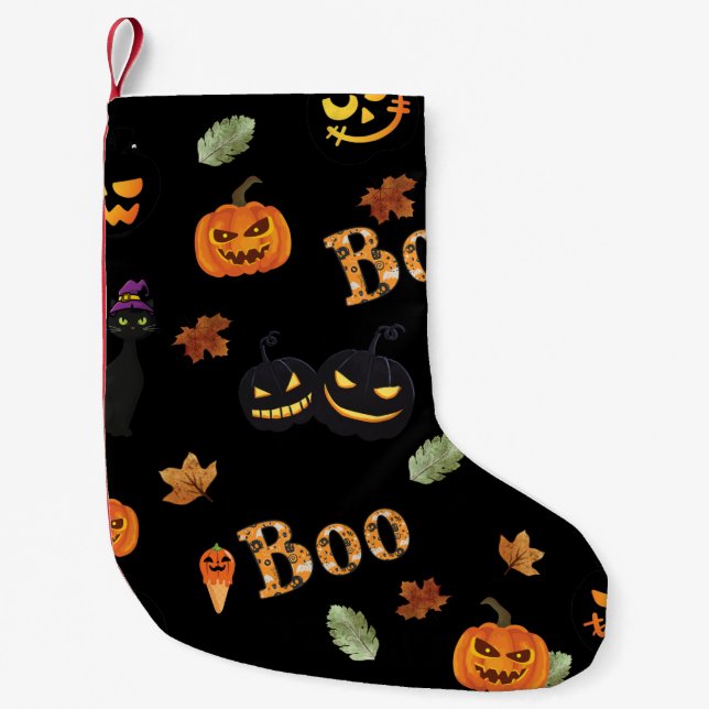 Cat Boo Halloween Small Christmas Stocking (Front)