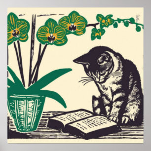 cat,book,books,kitten,reading,cute,kitty,cats,cat poster