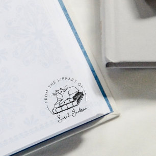 Cat Book From the Library Of  Rubber Stamp