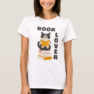Cat Book Lover Back to School Cute Cartoon T-Shirt