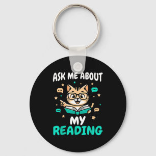 Cat book lover - teacher reading - men women kids key ring