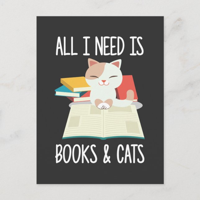 Cat Book Reader Kitty addicted Bookworm Literature Postcard (Front)