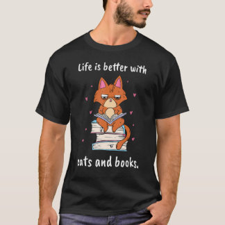Cat Book Women  With Cats And Books 2 T-Shirt