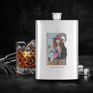 Cat Books Witch Potions Hip Flask