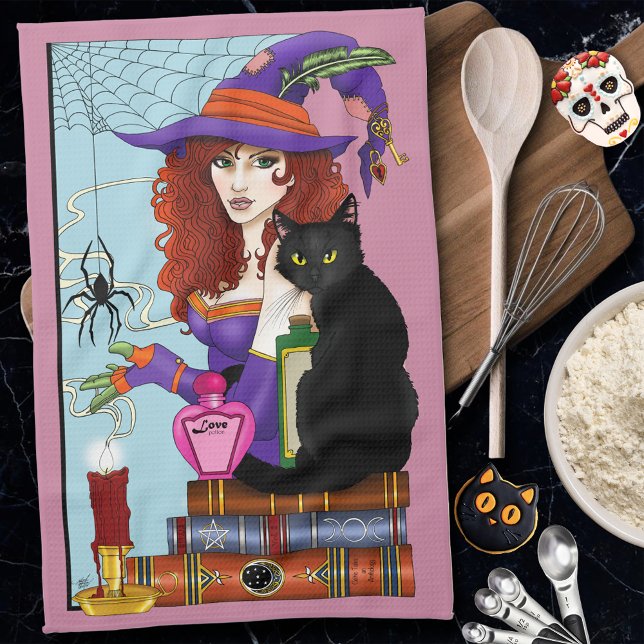 Cat Books Witch Potions Tea Towel (Creator Uploaded)