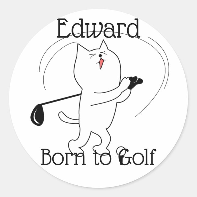 Cat Born to Golf Classic Round Sticker (Front)