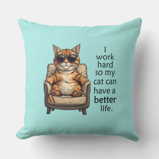 Cat Boss - Funny Cat Theme Throw Pillow (Front)