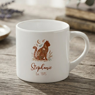 Cat botanical folk art terracotta espresso cup