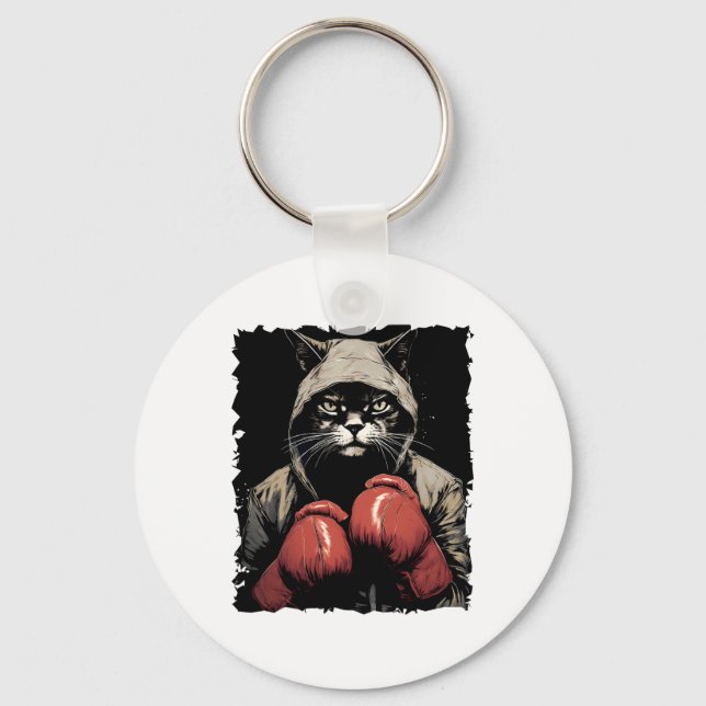 Cat Boxing With Gloves And Uniform Cat Boxer  Key Ring (Front)