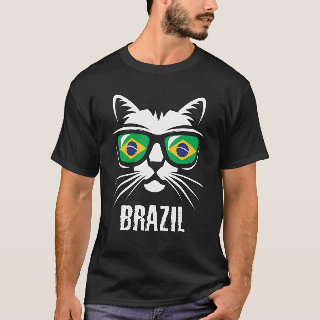 Cat Brazil Flag 1 T-Shirt (Front)