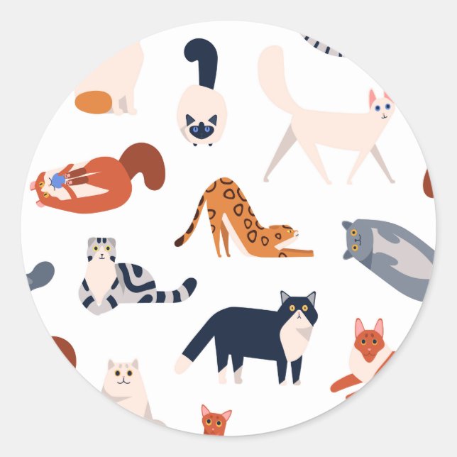 Cat Breeds Pattern Classic Round Sticker (Front)