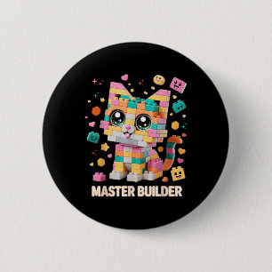 Cat Brick Building Blocks Master Builder Cat Lover 6 Cm Round Badge