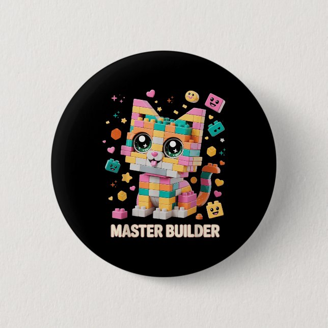 Cat Brick Building Blocks Master Builder Cat Lover 6 Cm Round Badge (Front)
