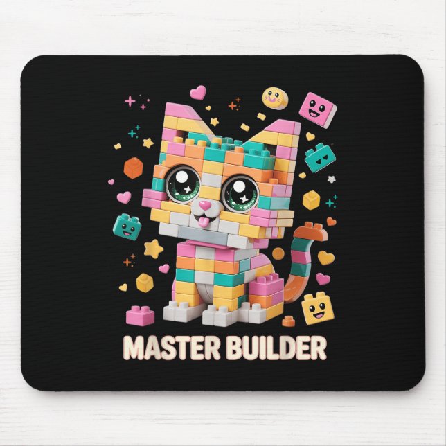 Cat Brick Building Blocks Master Builder Cat Lover Mouse Mat (Front)
