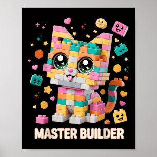 Cat Brick Building Blocks Master Builder Cat Lover Poster