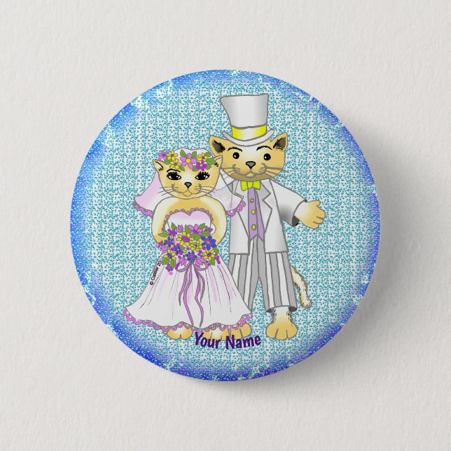cat bride and groom custom name pin (Front)